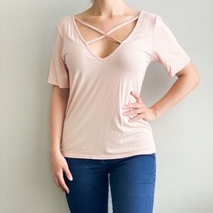V-Neck Cross Strap Front T-Shirt
